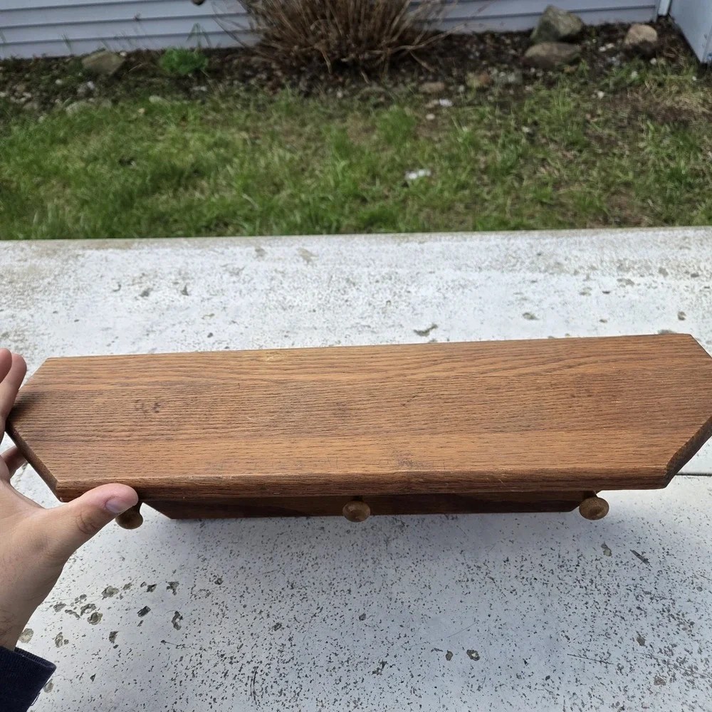 Handmade Solid Wood Wall Shelf Coat Rack 3 Pegs 20